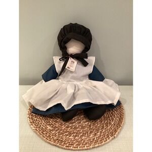Amish Doll Faceless Black Bonnet Blue Dress White Apron Folk Art - NWT